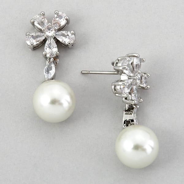 Rosa Rhinestones Flower Studs w/ Pearl Drops - image 