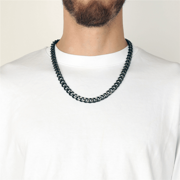 Mens Lynx Black Ion Plated Stainless Steel Foxtail Chain Necklace