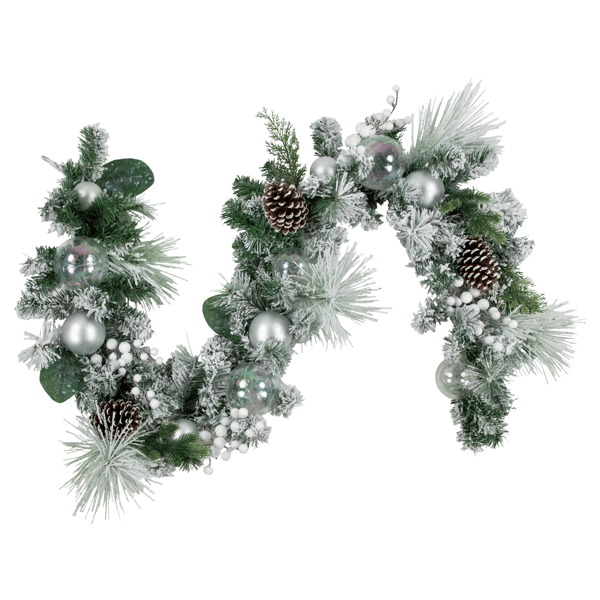 Northlight 6ft. Flocked Pine Christmas Garland with Ornaments - image 