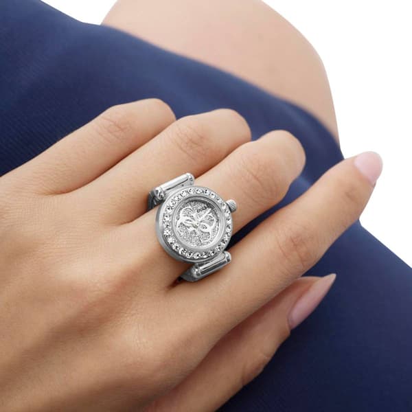 Womens Guess Silver-Tone Glitz Dial Ring Watch - GW1022L1