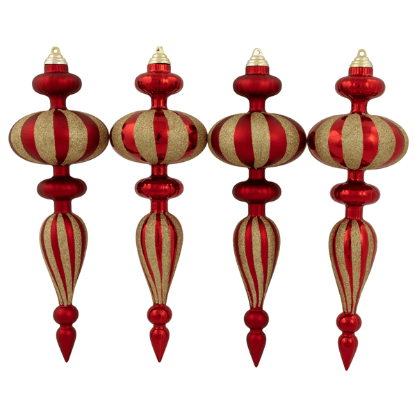 Northlight 4pc. Red & Gold Finial 14in. Christmas Ornaments