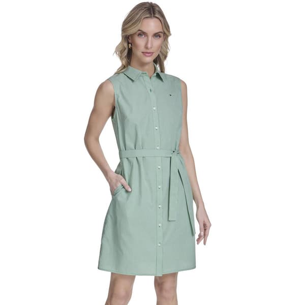 Womens Tommy Hilfiger Sleeveless Cotton Check Shirtdress