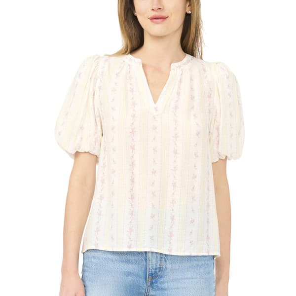 Womens Cece Short Bubble Sleeve Floral Stripe Blouse - image 