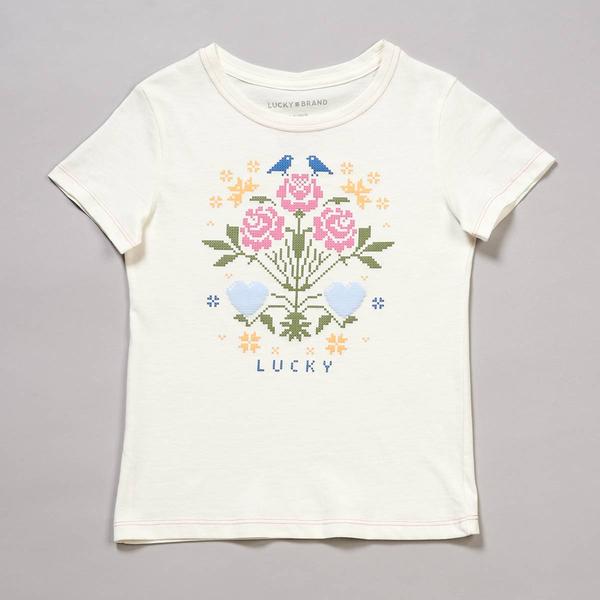 Girls (7-16) Lucky Brand Cross Stitch Flower Graphic Tee - image 