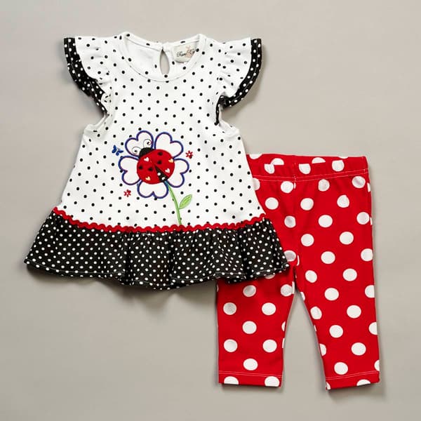 Baby Girl &#40;12-24M&#41; Rare Editions Ladybug Tunic & Dot Pants Set - image 