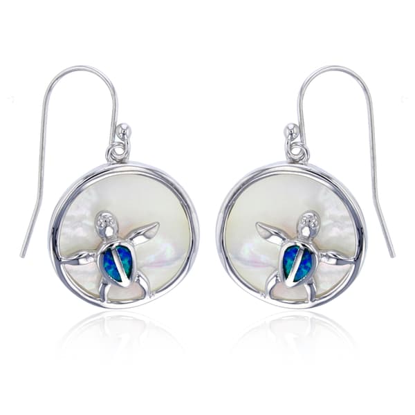 Gemstone Classics&#40;tm&#41; Created Blue Opal Turtle Drop Earrings - image 