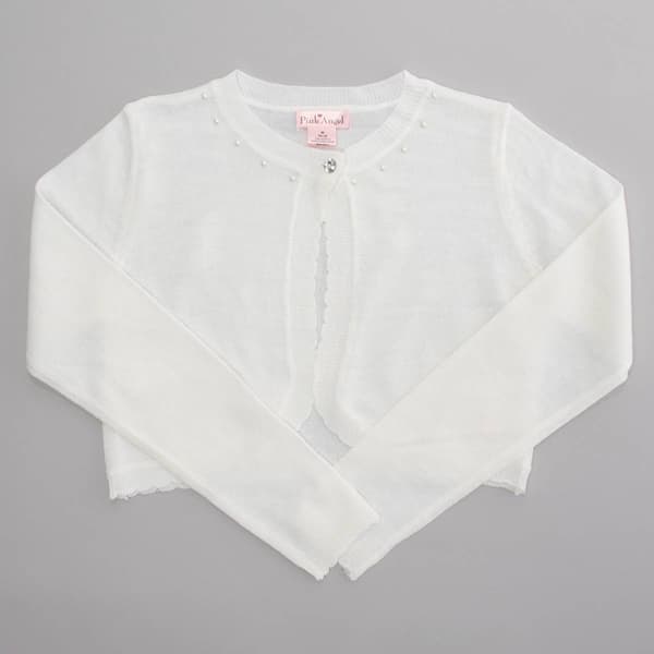 Girls (7-16) Pink Angel(tm) Long Sleeve Faux Pearl Solid Cardigan - image 