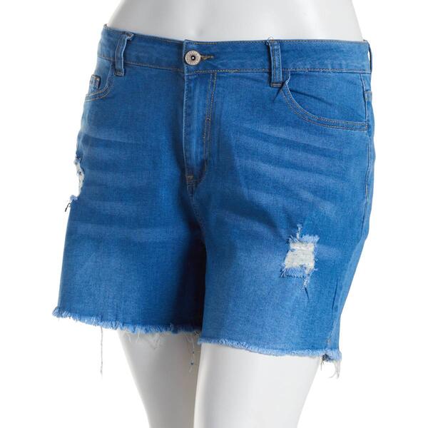 Juniors Plus California Vintage Distressed & Frayed Denim Shorts