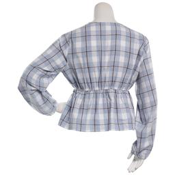 Juniors Plus No Comment Long Sleeve Plaid Surplice Babydoll Top