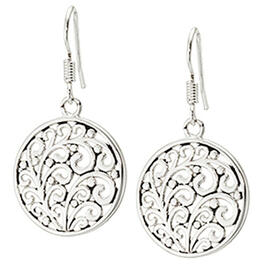 Fine Silver Plated Round Filigree Drop Earrings