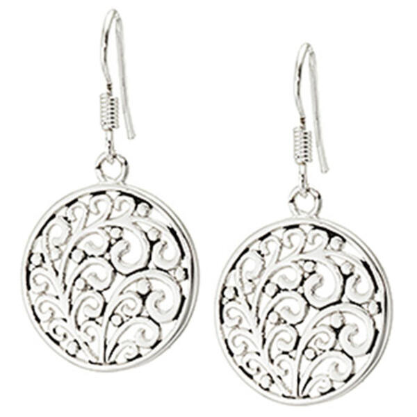 Fine Silver Plated Round Filigree Drop Earrings - image 