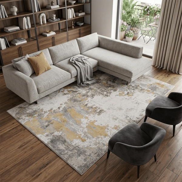 HomeRoots Ivory Grey & Gold Abstract Area Rug - image 