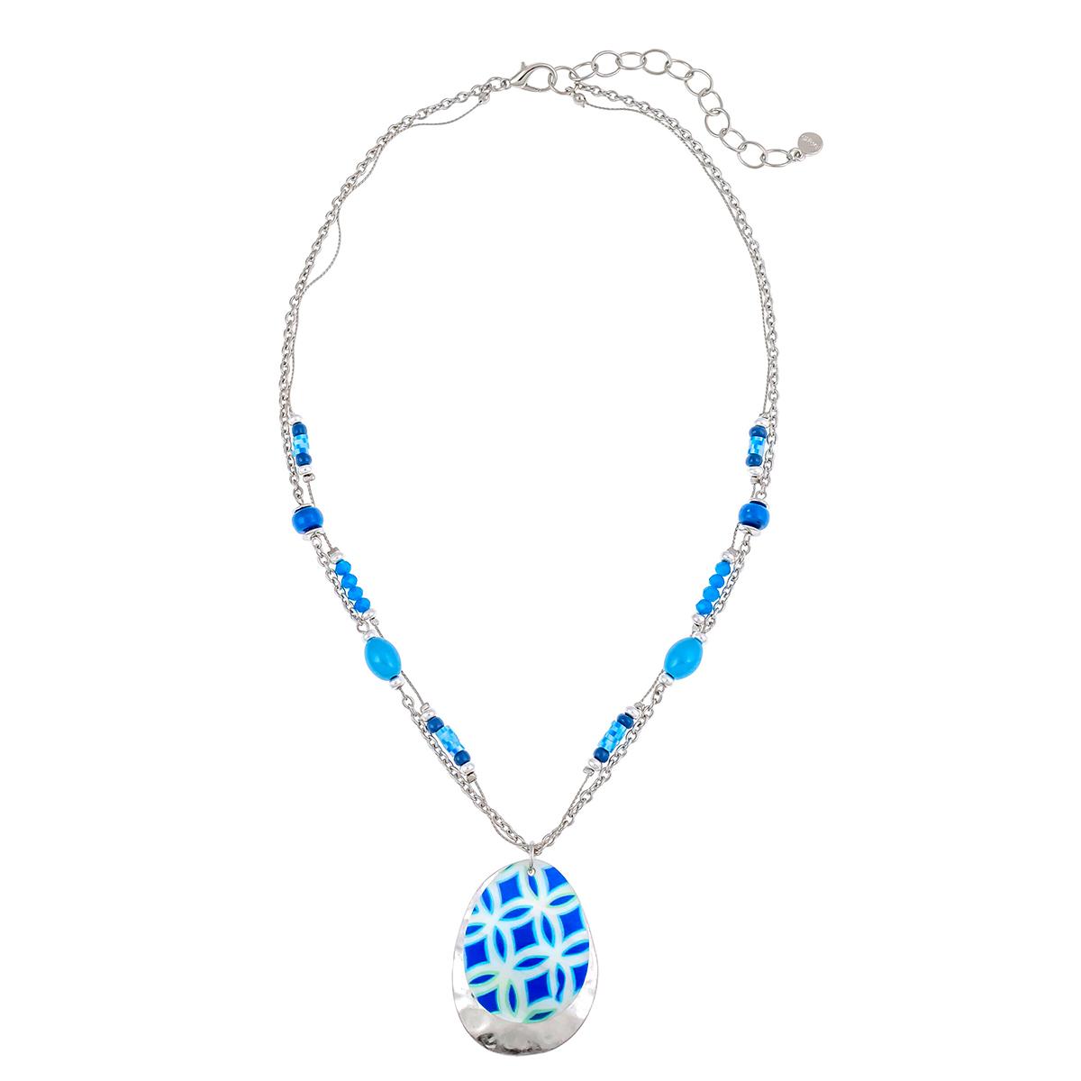 Ruby Rd. Silver-Tone 3 Row Shell Overlay Pendant Necklace