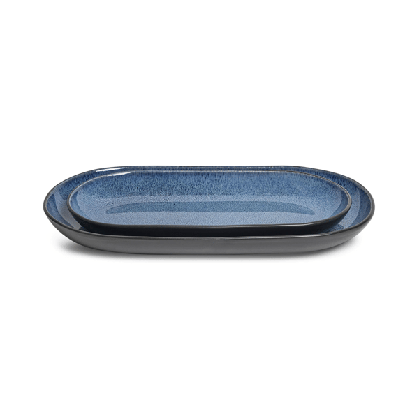 Sango Resona Blue/Black Large Ceramic Serving Platters - Set of 2