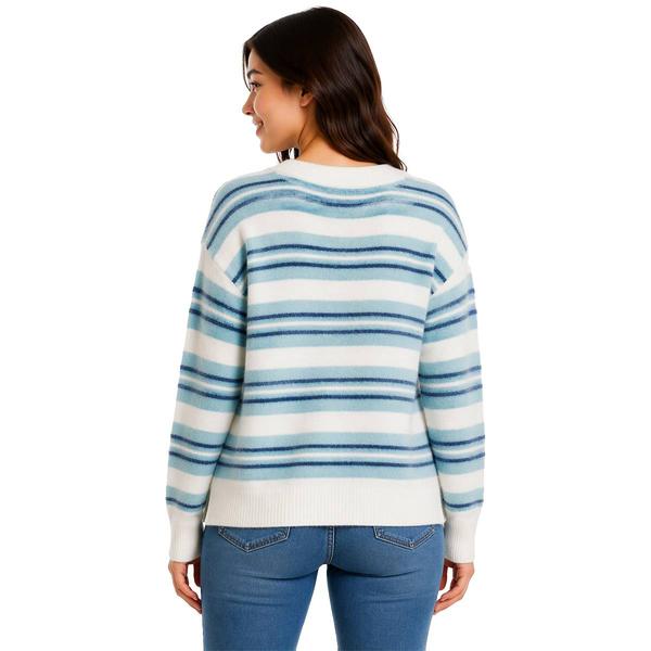 Juniors No Comment Multi Striped Brush Crew Neck Sweater