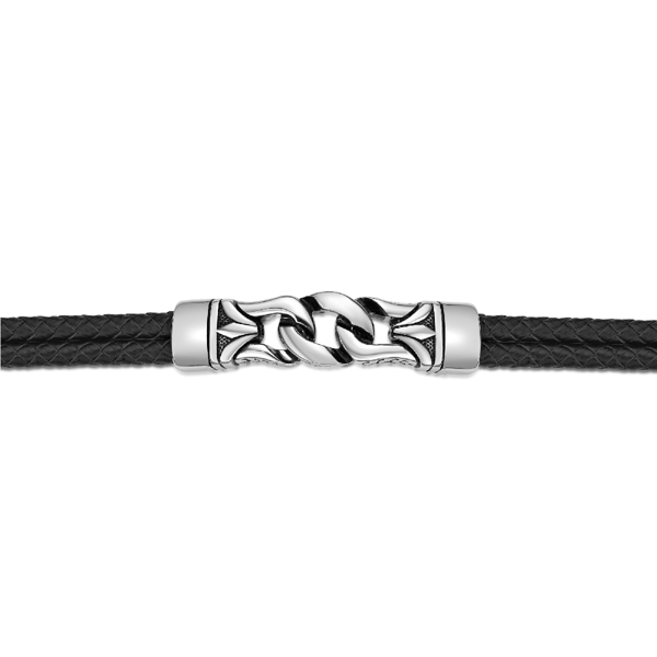 Mens Lynx Stainless Steel & Braided Genuine Leather Bracelet