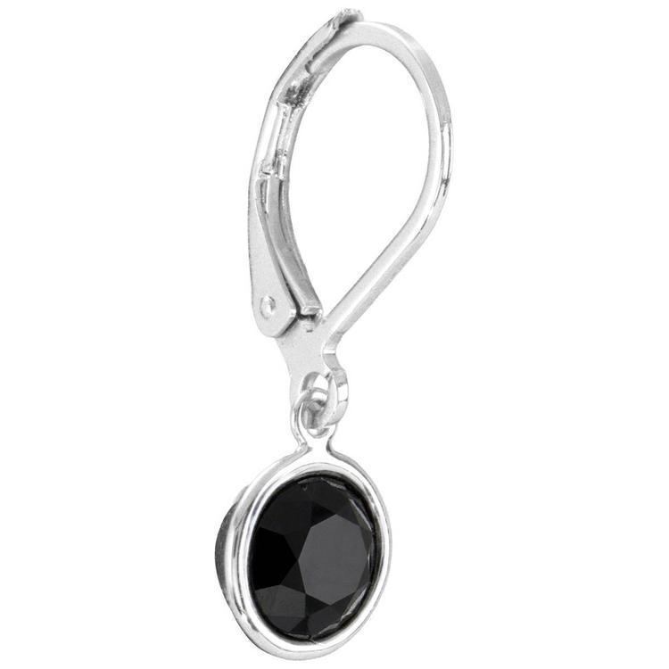 Athra Silver Plated 6mm Round Black Bezel Leverback Earrings