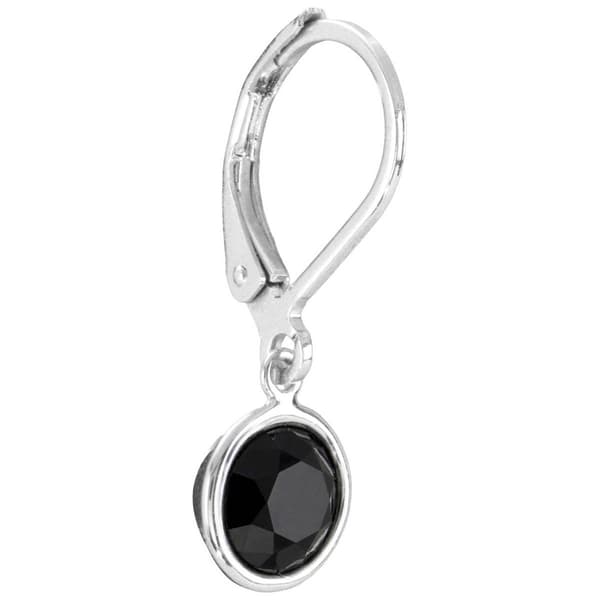 Athra Silver Plated 6mm Round Black Bezel Leverback Earrings