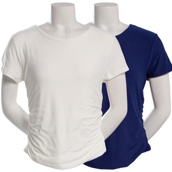 Juniors Pink Rose 2pk. Double Layer Crew Neck Side Ruch Tees - image 