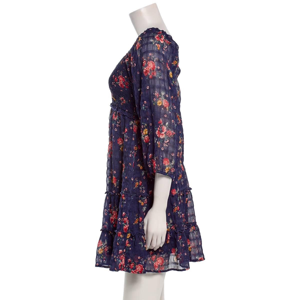 Juniors Jolt Long Sleeve Pucker Chiffon Smock Bodice Skater Dress