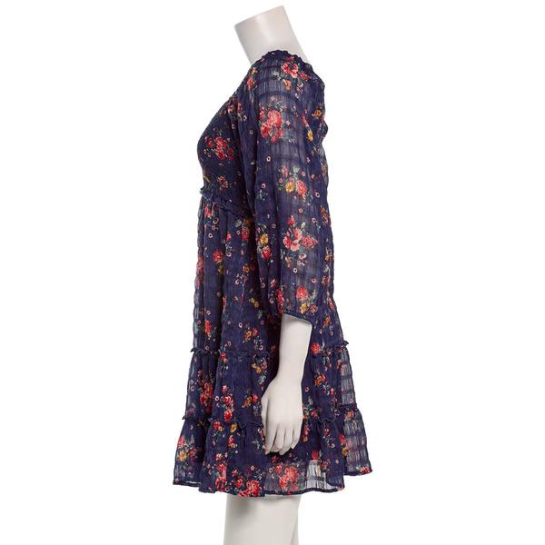 Juniors Jolt Long Sleeve Pucker Chiffon Smock Bodice Skater Dress