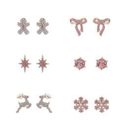 6pc. Gingerbread Man/Bow/Star/Crystal/Reindeer/Snowflake Earrings