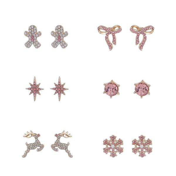 6pc. Gingerbread Man/Bow/Star/Crystal/Reindeer/Snowflake Earrings - image 