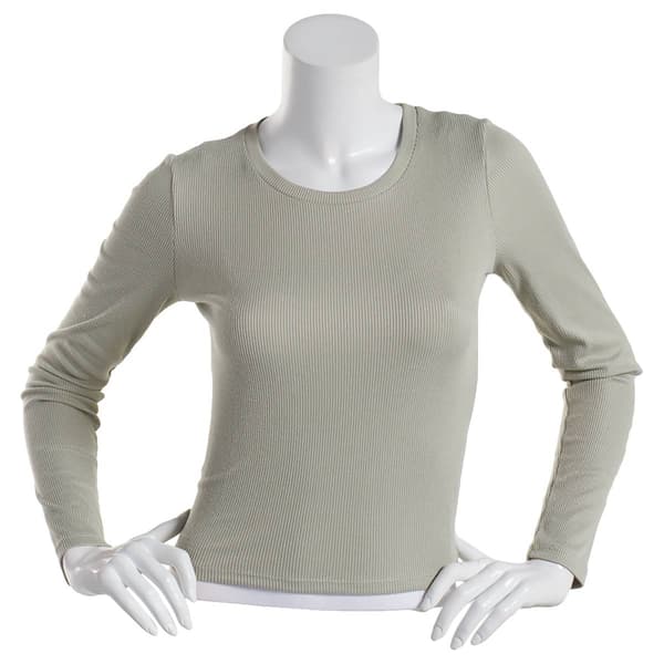 Juniors Poof! Long Sleeve Peach Rib Meet &amp; Greet Crew Neck Tee - image 