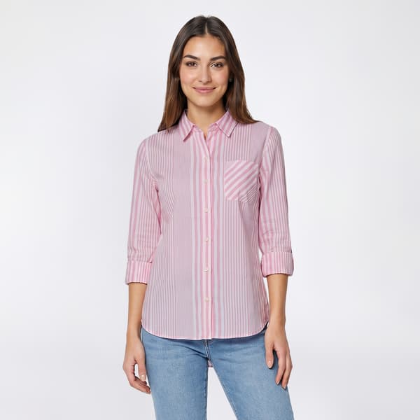 Womens Nautica Springfield 3/4 Sleeve Roll Tab Stripe Button Down - image 