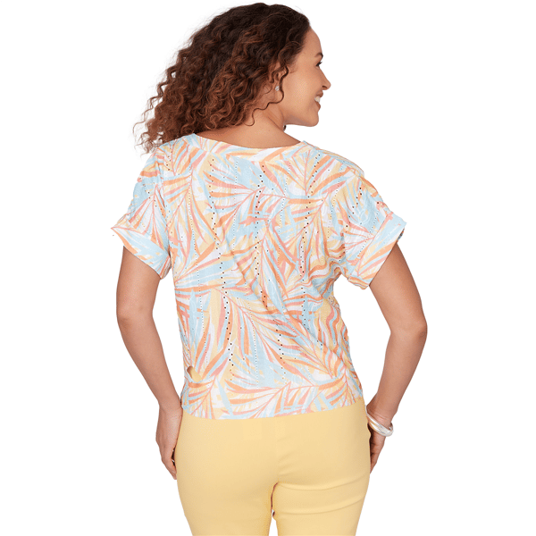 Petite Hearts of Palm Fun in the Sun Leaf Tie Front Blouse