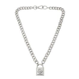 Steve Madden Silver Link Chain Necklace w/ Padlock Pendant
