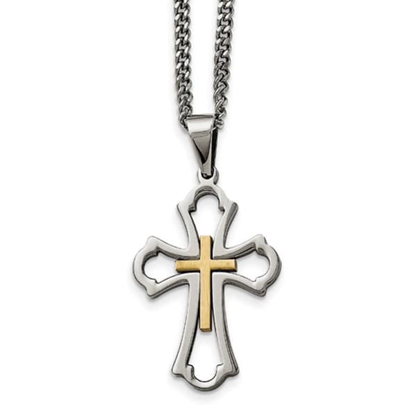 Mens Gentlemen's Classics(tm) Yellow Gold Plated Cross Necklace - image 