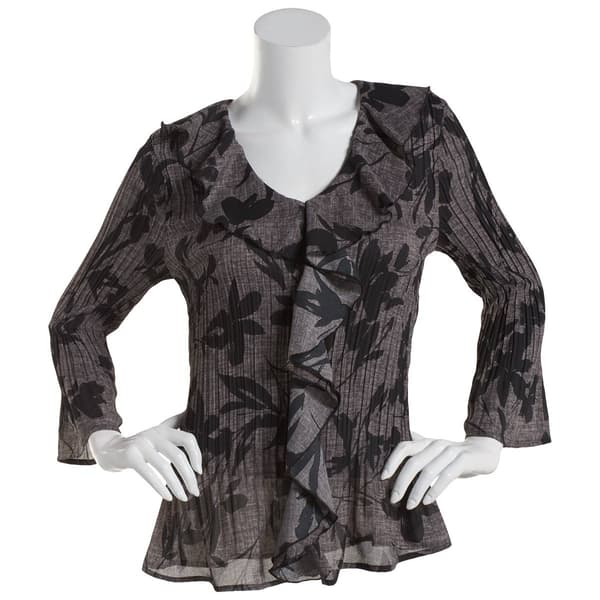 Womens Floral & Ivy 3/4 Sleeve Shadow Floral Ruffle Blouse - image 