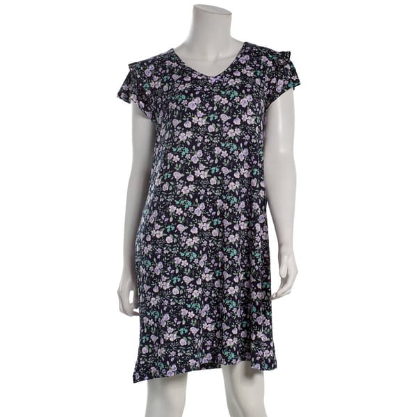Womens Rene Rofe® Short Sleeve Ruffle Trim Floral Nightshirt - image 