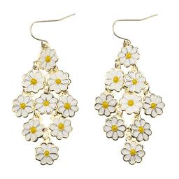 Ashley Gold-Tone White & Yellow Daisy Flower Dangle Earrings