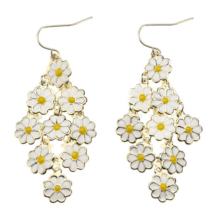 Ashley Gold-Tone White & Yellow Daisy Flower Dangle Earrings