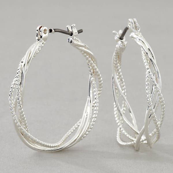 Design Collection Silver Braided Polished Hoop Earrings - image 
