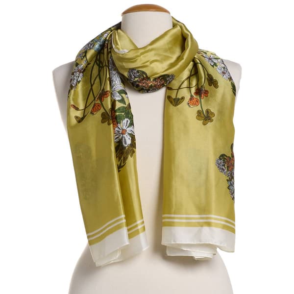 Womens Renshun Sophisticated Floral Silk Oblong Scarf - Yellow