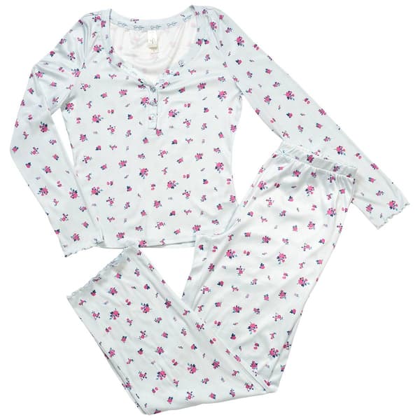 Womens Jessica Simpson® Floral Henley Lettuce-Edge Pajama Set - image 