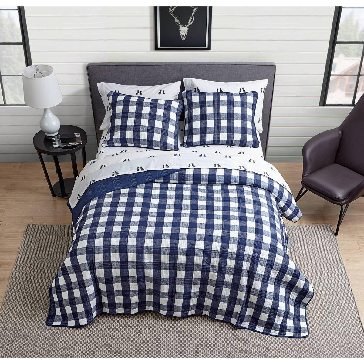 Eddie Bauer Lakehouse 136 TC Reversible Quilt Set - Blue