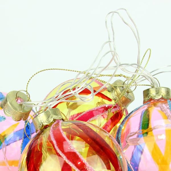 PENN Set of 4 LED Pink and Yellow Glass Ball Christmas Ornaments