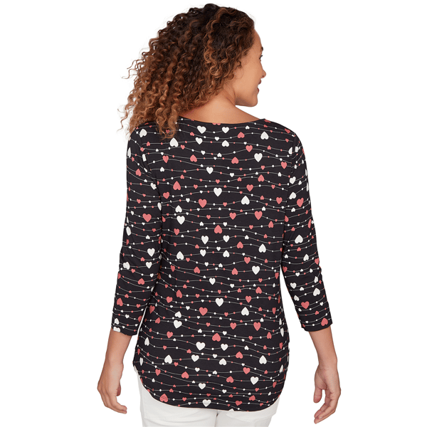 Plus Size Emaline Key Items 3/4 Sleeve Boat Neck Hearts Tee