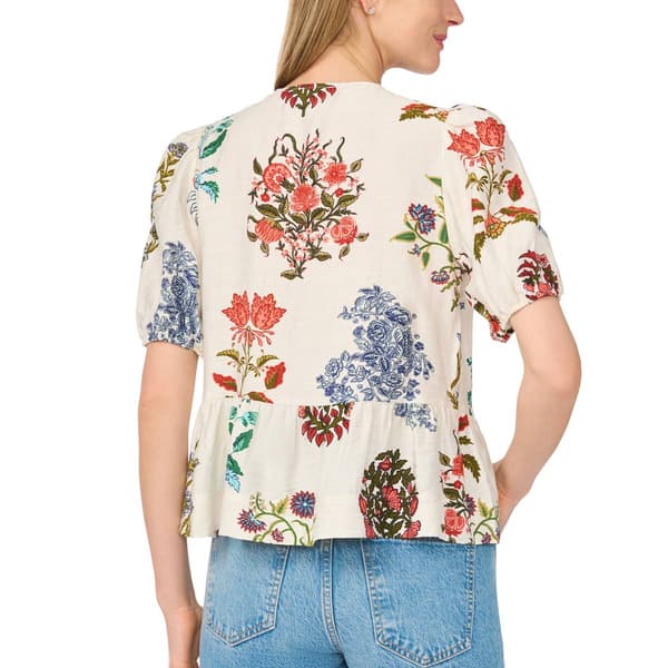 Womens Cece Elbow Sleeve Tie Neck Floral Peplum Blouse