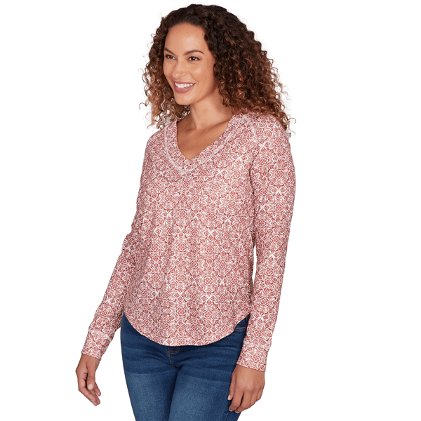 Womens Skye’s the Limit Cozy Up V Neck Medallion Blouse