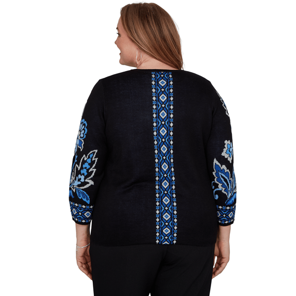 Plus Size Alfred Dunner Dinner Theater Keyhole Jacquard Sweater