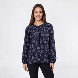 Petite Architect(R) Long Sleeve Floral Peasant Blouse - Sapphire