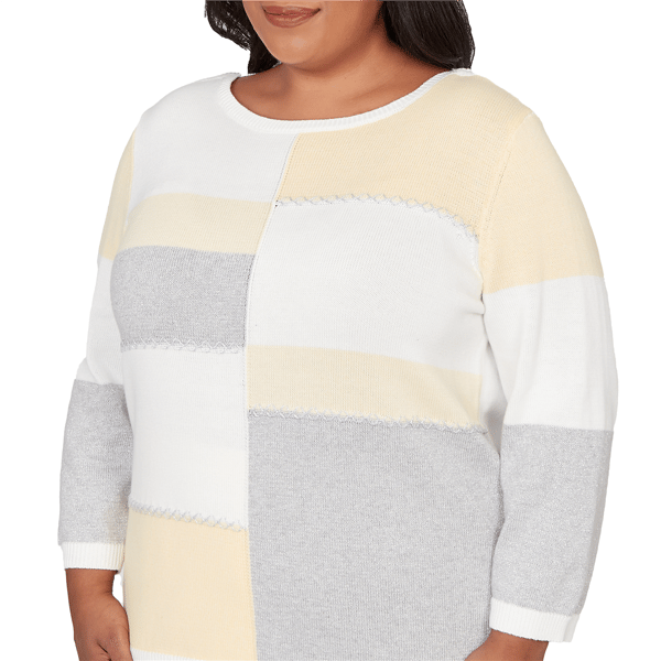 Plus Size Alfred Dunner Al Fresco Color Block 3/4 Sleeve Sweater