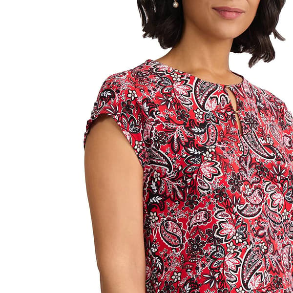 Petite Jones New York Cap Sleeve Keyhole Neck Paisley Blouse