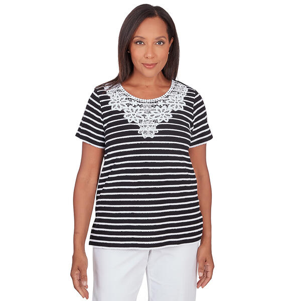 Womens Alfred Dunner Classics Neutral Short Sleeve Stripe Tee - image 