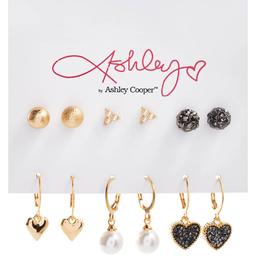 Ashley Crystal/Hearts/Pearl Drop Earring Set